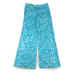 Vintage Lilly Pulitzer Pants Women’s 4 Blue White Butterfly Stretch Wide Leg